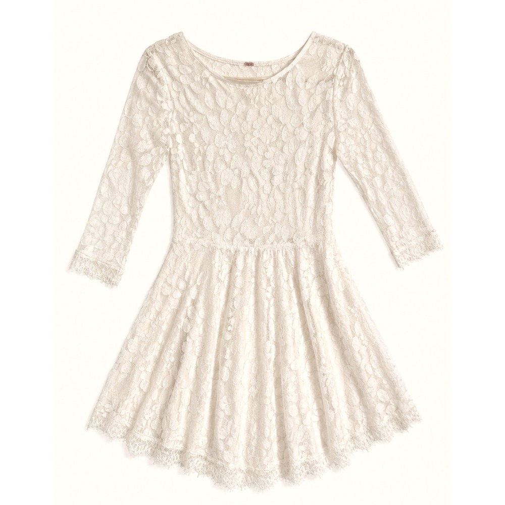 Free People Queens Love Floral Lace Mesh Dress Ivory Size XXS 3/4 Sleeve Boho‎